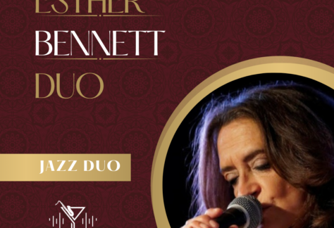 Event poster advertising Esther Bennett Duo at Lincoln Jazz Café, featuring a singer with a microphone.